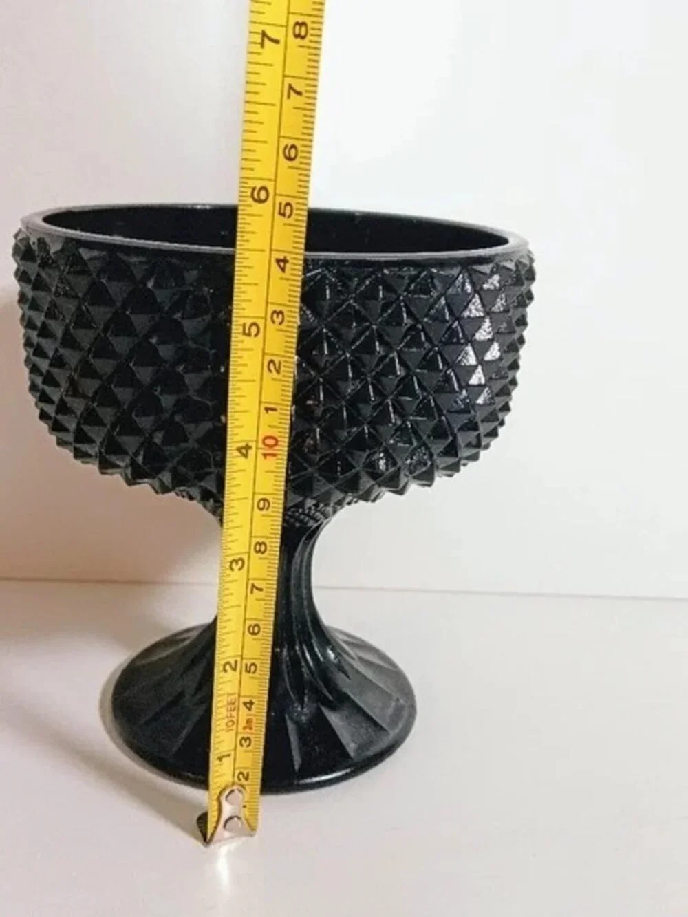 Vintage Indiana Glass Tiara Black Diamond Point Pedestal Compote Bowl Candy Dish